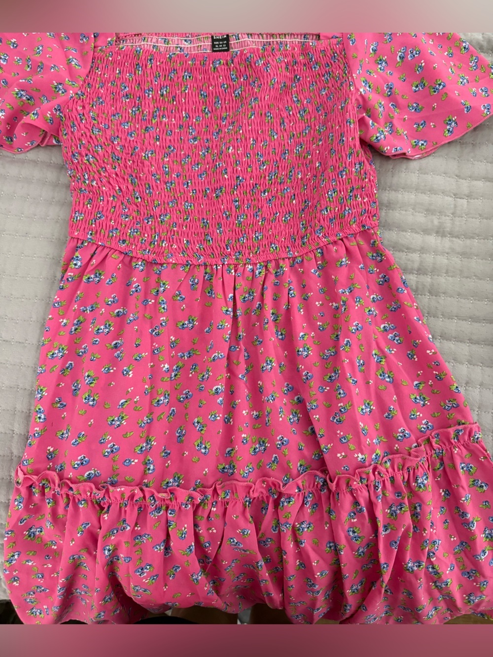 SHEIN Pink Floral Smocked Mini Dress